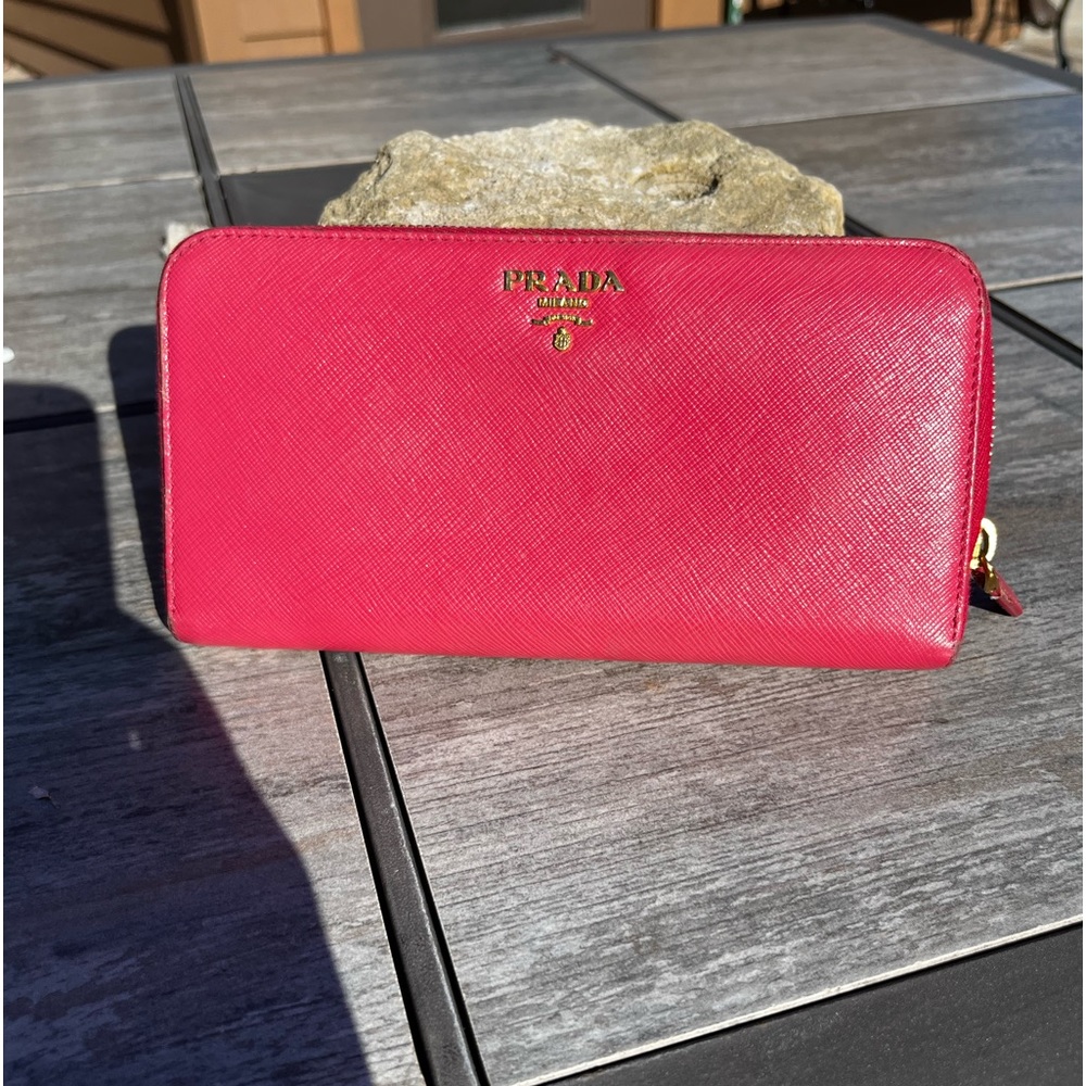 Prada Hot Pink Stefano leather zip around Wallet